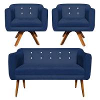 Kit Namoradeira 2 Lugares E 2 Poltronas Julia Azul Marinho - 1