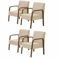 Kit 4 Poltronas 1 Lugar Luna Braço Madeira D Salla Bege - 1