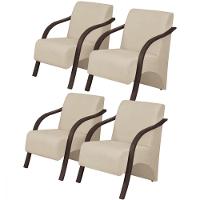 Kit 4 Poltronas 1 Lugar Vênus Pé Madeira D Salla Bege - 1