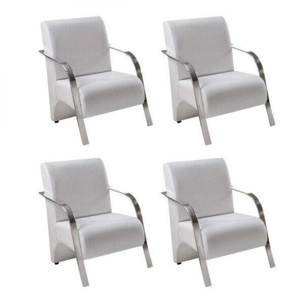 Kit 4 Poltronas 1 Lugar Braço Aluminio Sintético Branco - 1