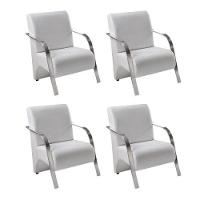 Kit 4 Poltronas 1 Lugar Braço Aluminio Sintético Branco - 1