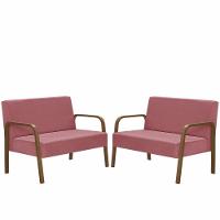 Kit Poltrona 2 Namoradeiras Jade Braço Madeira D Salla Rosa - 1