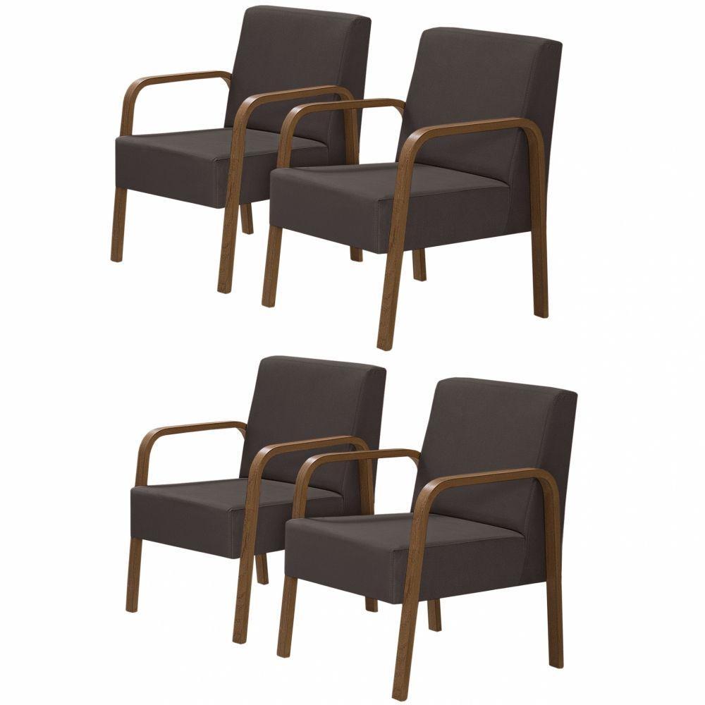 Kit 4 Poltronas 1 Lugar Luna Pé Madeira D Salla Suede Marrom - 1