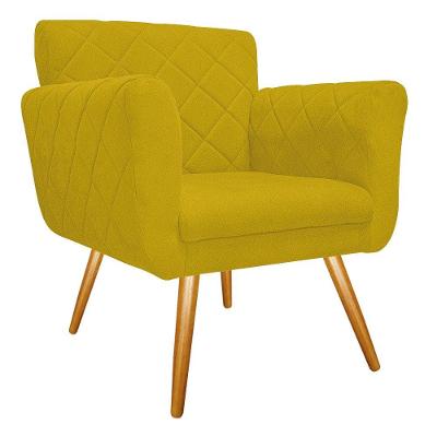 Poltrona Atenas Pés Palito Mel Suede Amarelo Adj Decor