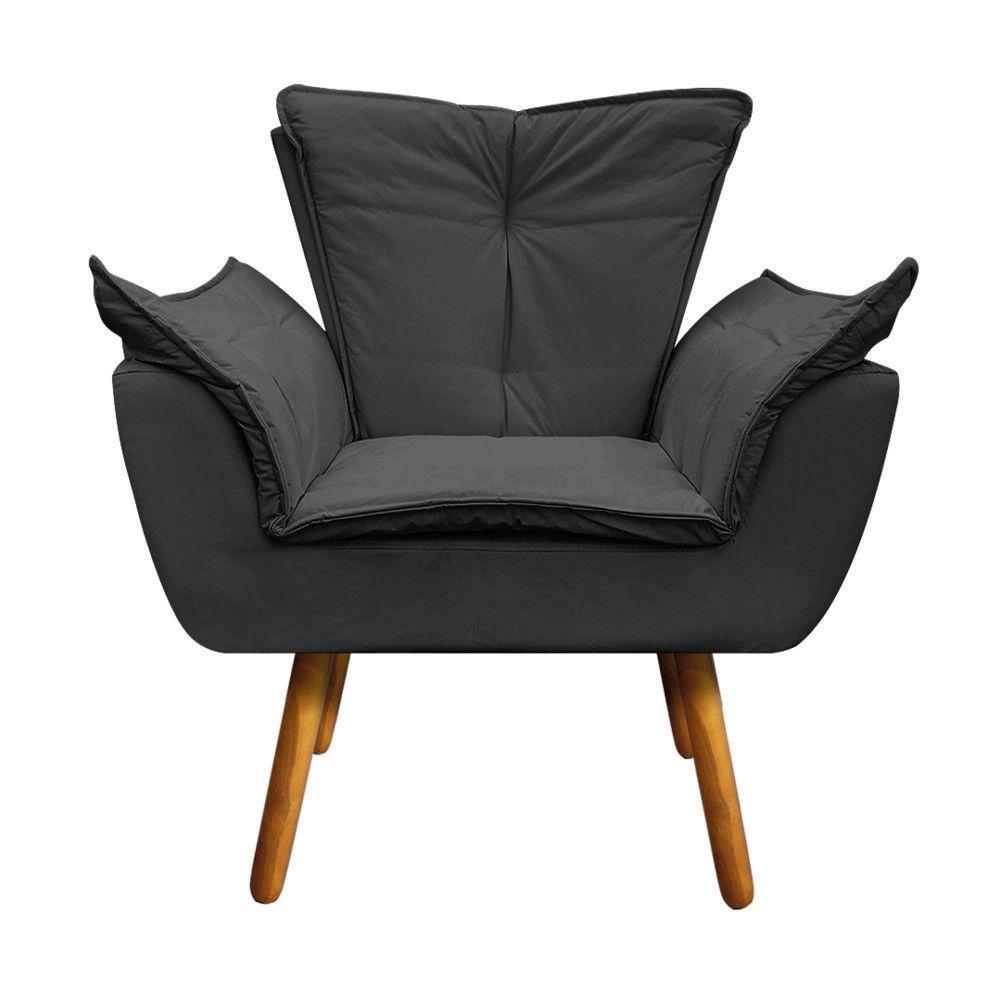 Poltrona Corino Preto Pés Palito Castanho - 5