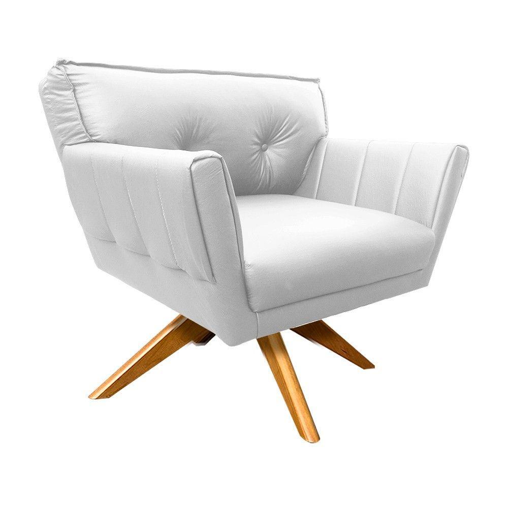 Poltrona Decorativa Anitta Corino Branco Base Madeira - 2