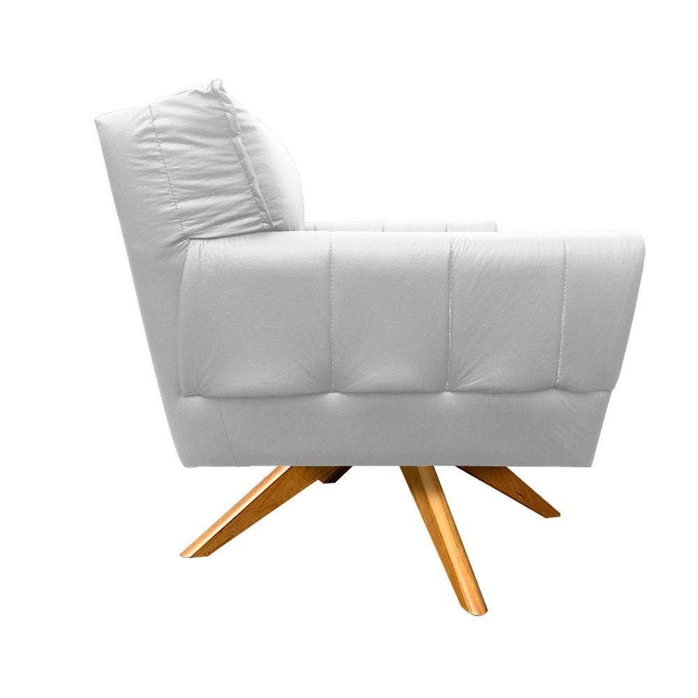 Poltrona Decorativa Anitta Corino Branco Base Madeira - 3