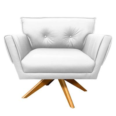 Poltrona Decorativa Anitta Corino Branco Base Madeira