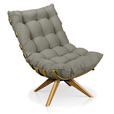 Poltrona Giratória Costela Suede Marrom Rato Base Madeira