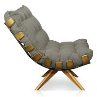 Poltrona Giratória Costela Suede Marrom Rato Base Madeira - 3