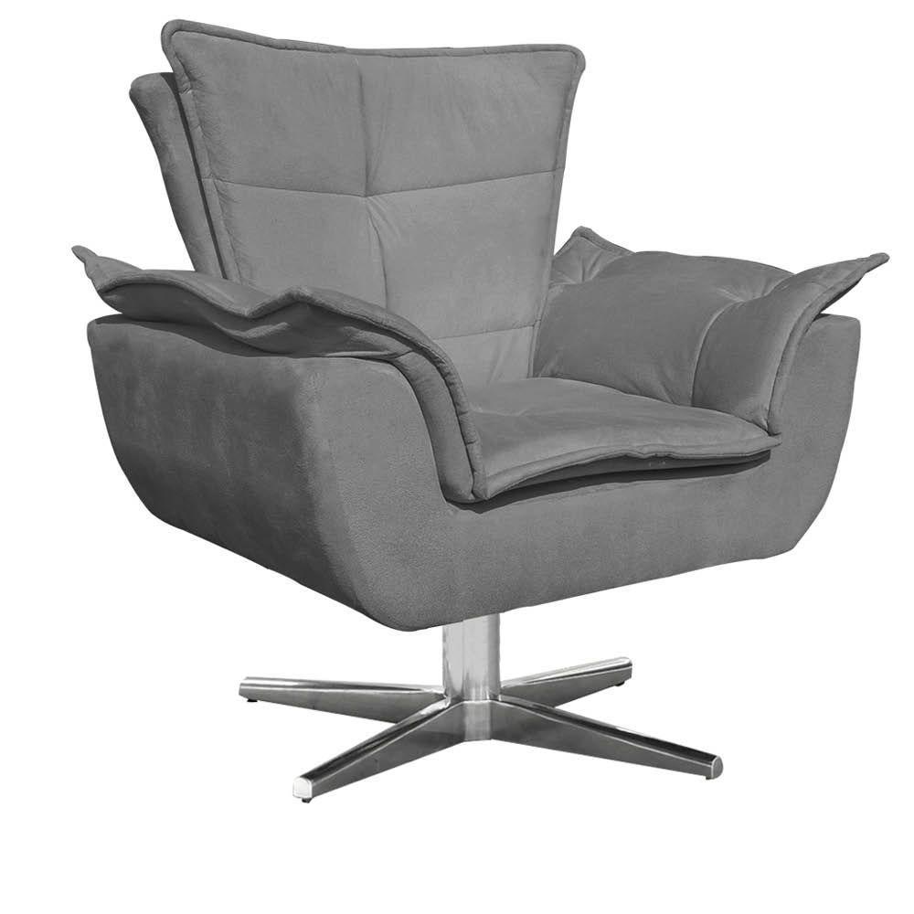 Poltrona Giratória Opala Suede Grafite Base Estrela Cromada - 1