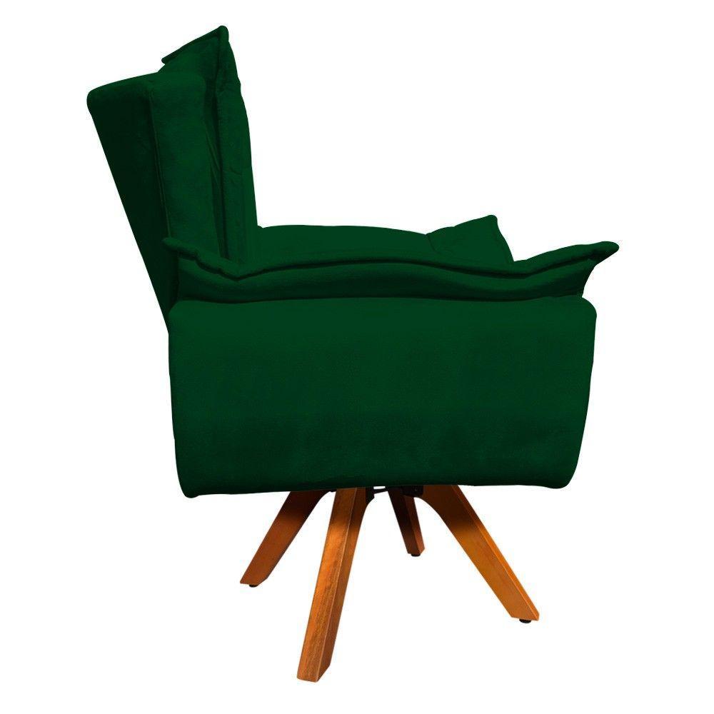 Poltrona Giratória Opala Suede Verde Base Madeira Mm30 - 3