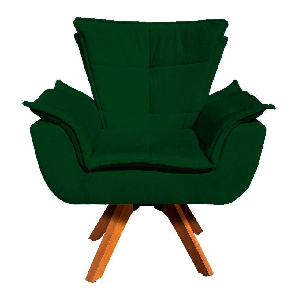 Poltrona Giratória Opala Suede Verde Base Madeira Mm30 - 5