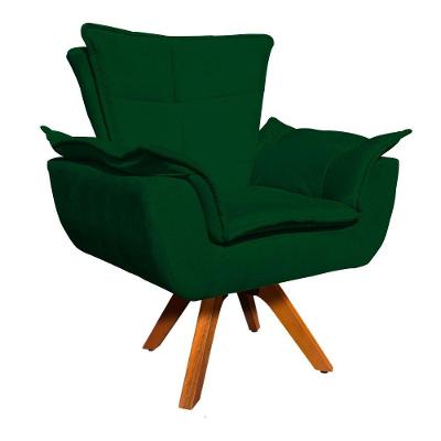 Poltrona Giratória Opala Suede Verde Base Madeira Mm30
