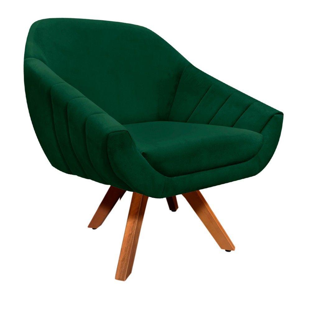 Poltrona Giratória Giovana Suede Verde Base Madeira D´rossi - 2