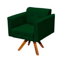 Poltrona Giratória Elisa Suede Verde Base Madeira - 2
