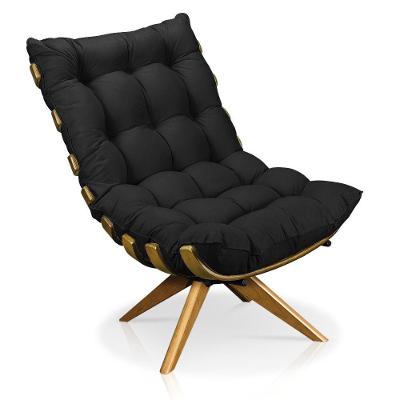 Poltrona Giratória Costela Suede Preto Base Madeira D´rossi