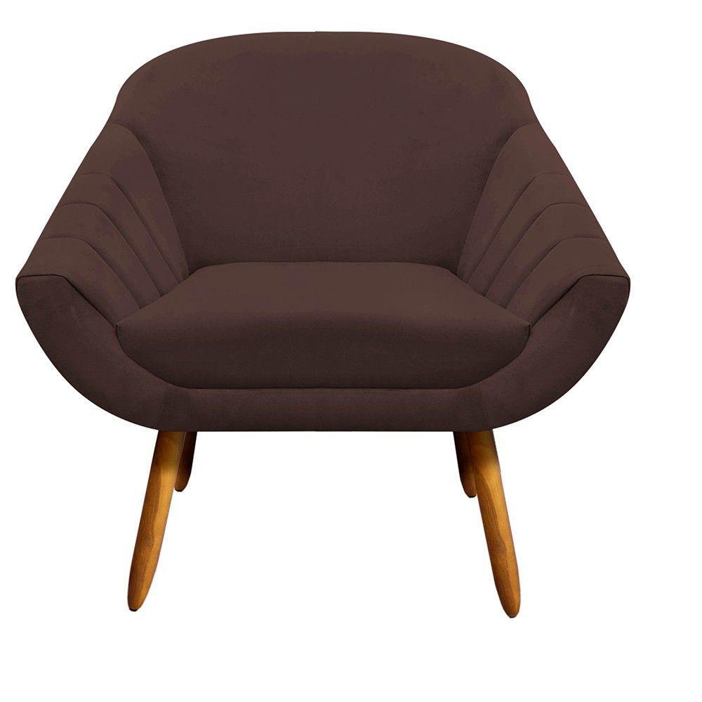 Poltrona Giovana Suede Marrom Pés Palito Castanho D´rossi - 1