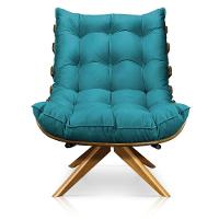 Poltrona Giratória Costela Suede Azul Turquesa Base Madeira - 3