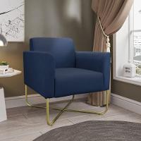 Poltrona Marisa Suede Azul Marinho Base X Industrial Dourada - 1