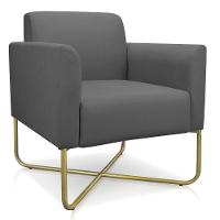 Poltrona Marisa Suede Grafite Base X Industrial Dourada - 1