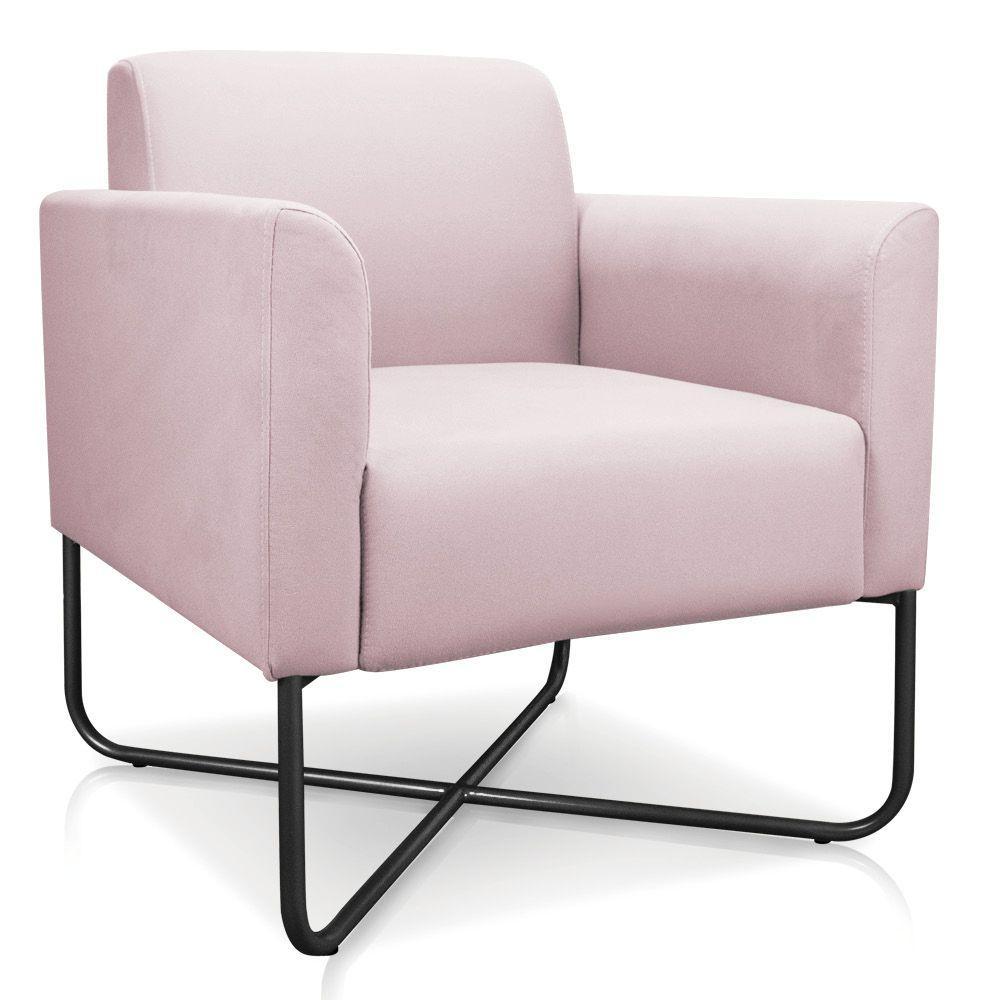 Poltrona Marisa Suede Base X Industrial Preta Rosa Bebê - 1