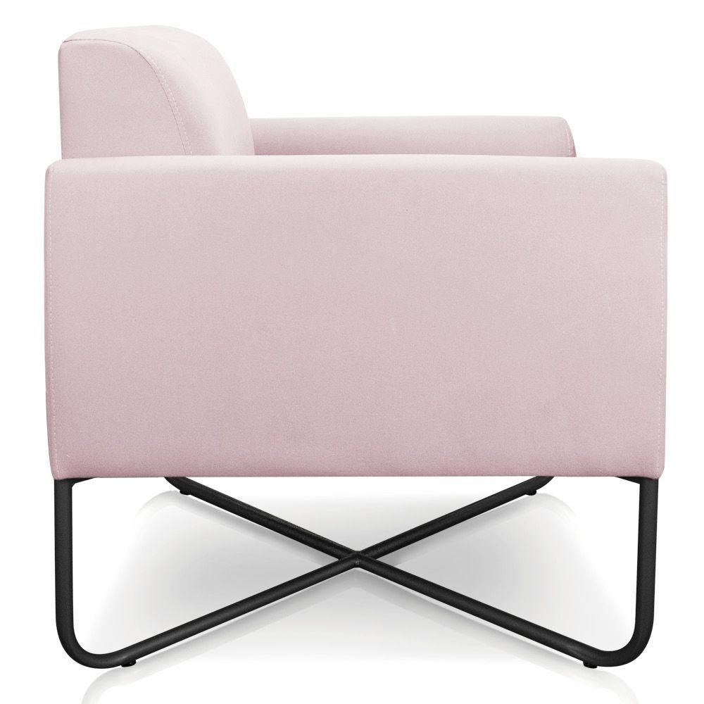 Poltrona Marisa Suede Base X Industrial Preta Rosa Bebê - 2
