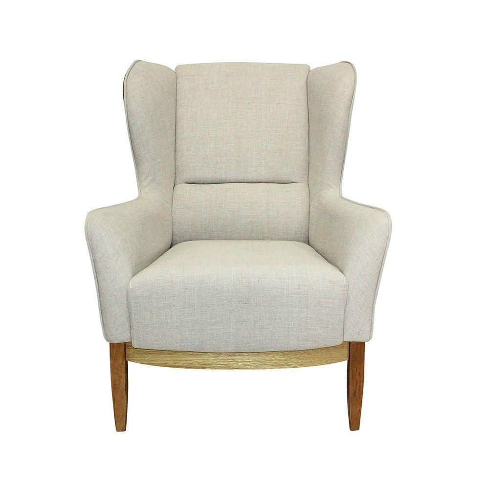 Poltrona Milena Composê Linho Bege Corano Camel Base Madeira - 2