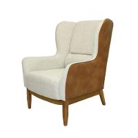 Poltrona Milena Composê Linho Bege Corano Camel Base Madeira - 1