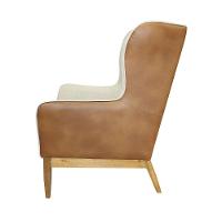 Poltrona Milena Composê Linho Bege Corano Camel Base Madeira - 3