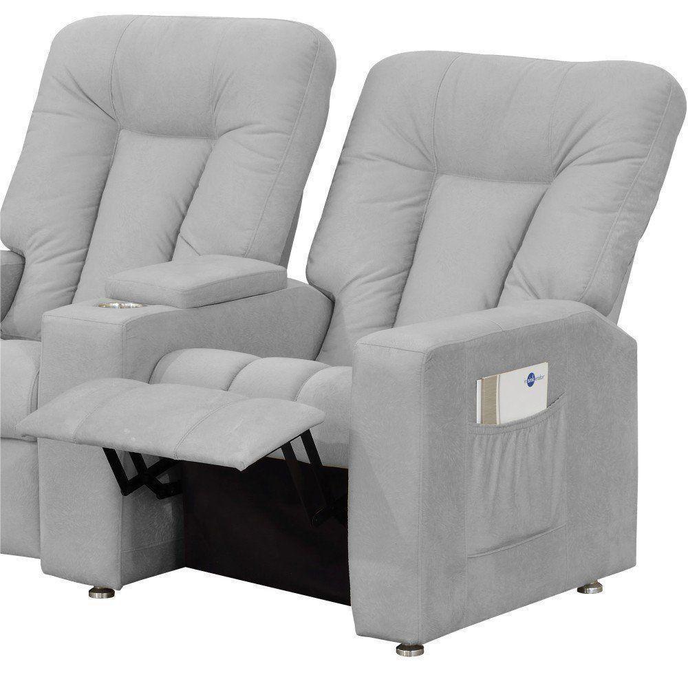 Poltrona Tripla Reclinável Cinema Amassado Cinza - 3