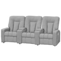Poltrona Tripla Reclinável Cinema Amassado Cinza - 1