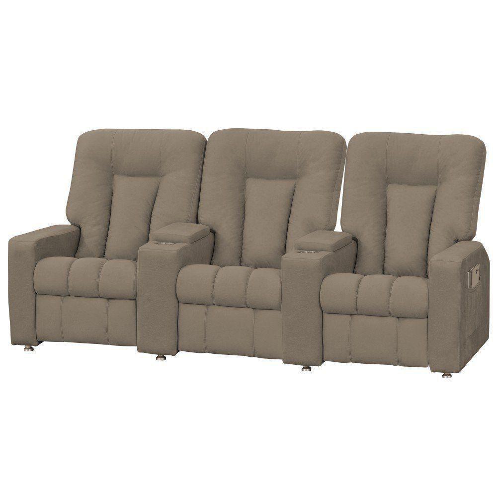 Poltrona Tripla Reclinável Cinema Amassado Marrom - 1