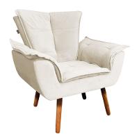 Poltrona Veludo Bege Pés Palito Castanho D´rossi - 1