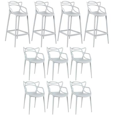 6 Cadeiras + 4 Banquetas Altas Masters Allegra Cinza Claro