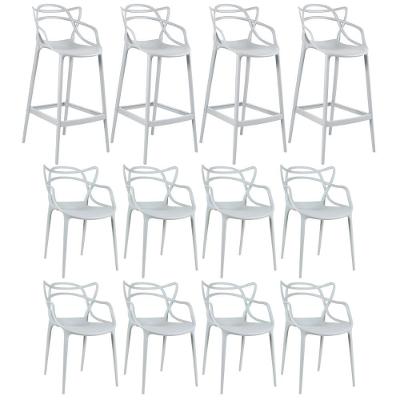 8 Cadeiras + 4 Banquetas Altas Masters Allegra Cinza Claro