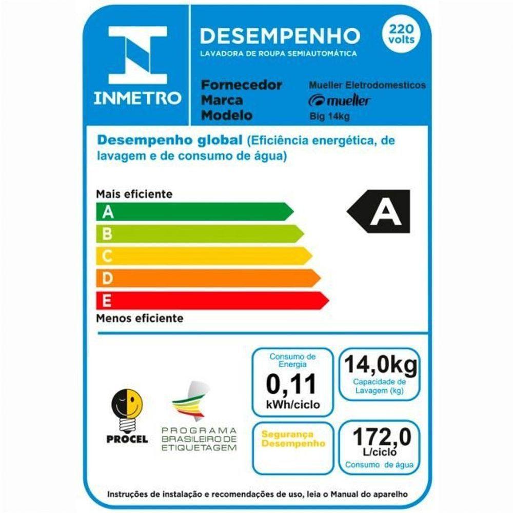 Lavadora Semiautomática Big 14kg Mueller Branca 220v - 3