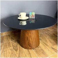 Mesa De Centro Cone Tampo 70cm Em Mdf Laqueado E Base Em Madeira Natural Pau Ferro Preto - 2