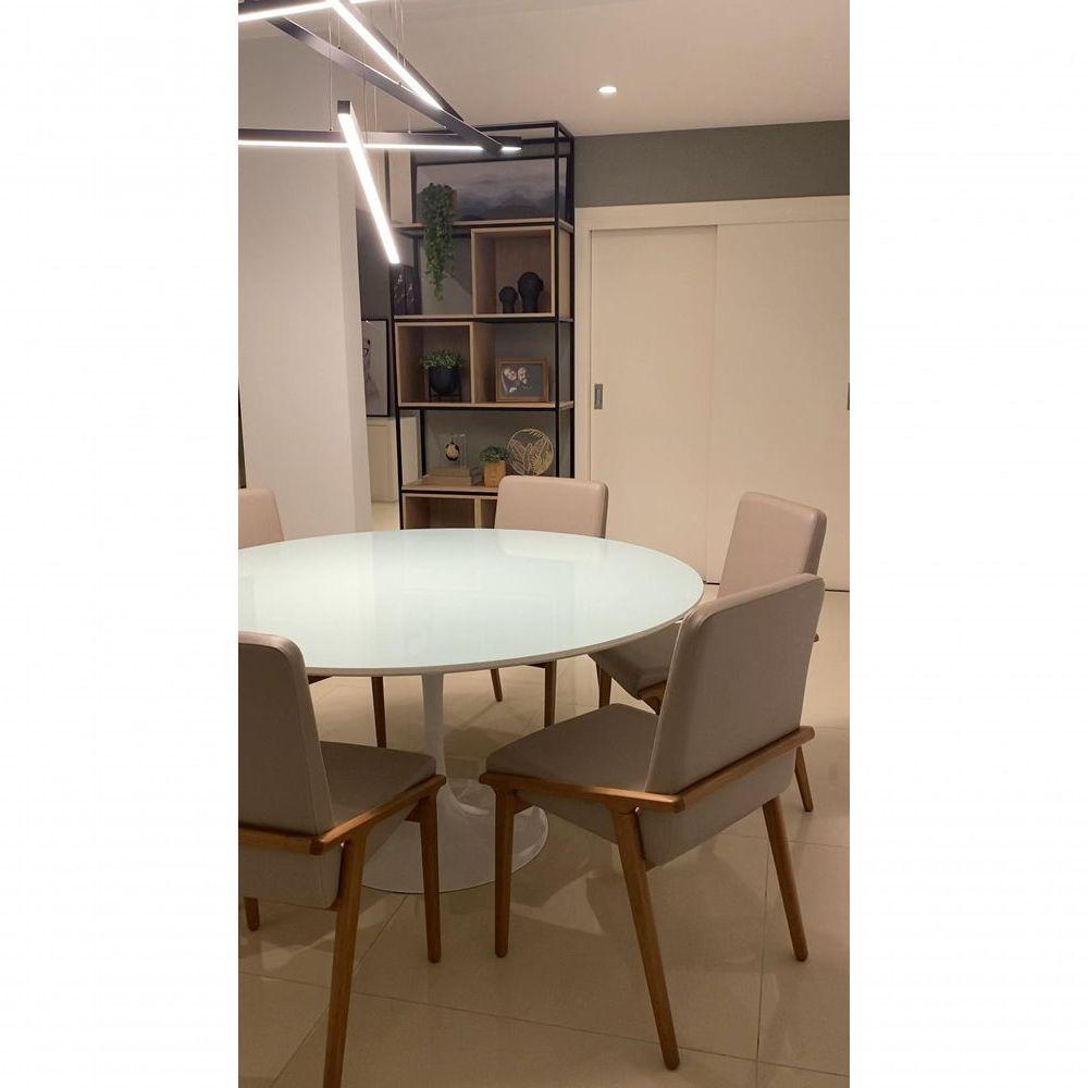 Mesa De Jantar Redonda 160 Cm + Vidro Temperado Branco - 2