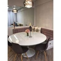 Mesa De Jantar Redonda 160 Cm + Vidro Temperado Branco - 3