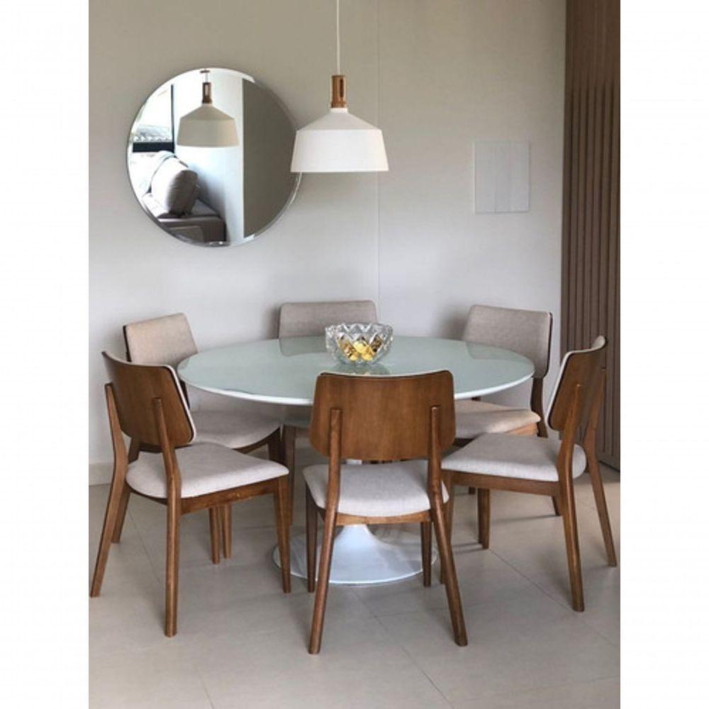 Mesa De Jantar Redonda 140 Cm + Vidro Temperado Branco - 2