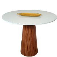 Mesa De Jantar 80 Cm Base Madeira Tampo Laca + Vidro Branco - 1