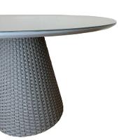 Mesa De Jantar Cone Redonda 80 Cm Tampo Laqueado Cinza + Vidro Base Corda Náutica Cinza