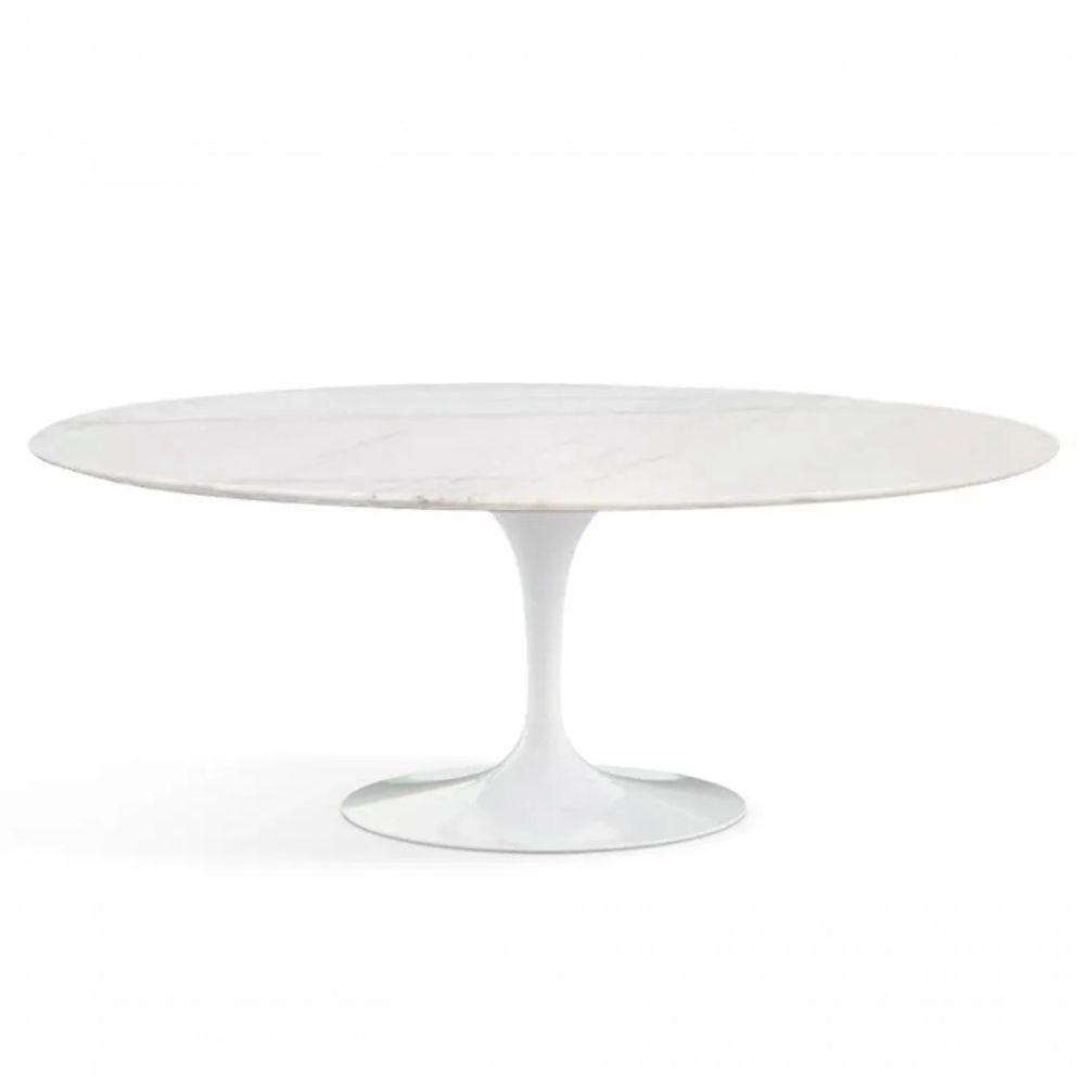 Mesa De Jantar Oval 137X90cm Mármore Branco - 1