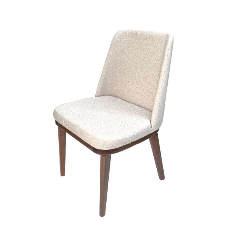 Cadeira De Jantar Londres Revestida Em Tecido Linho Bege Cor Creme - 1