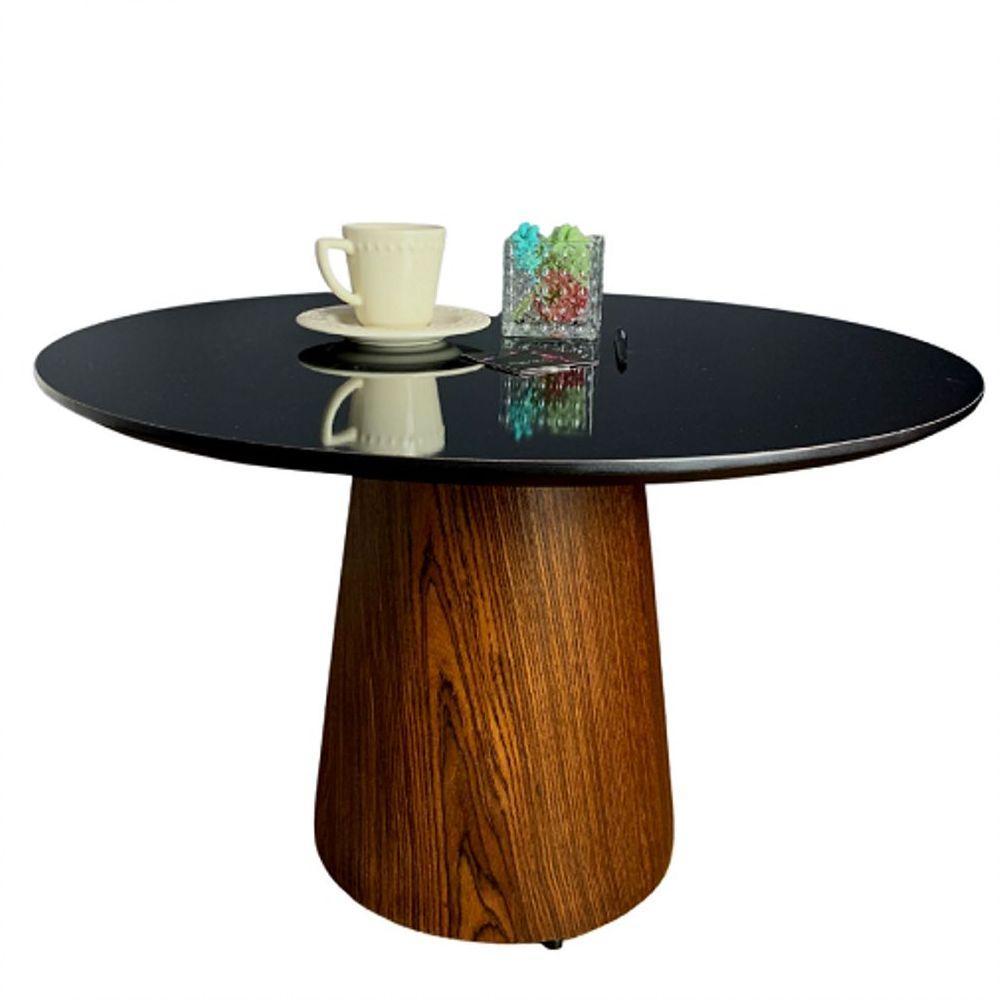 Mesa De Centro Cone Tampo 60cm Em Mdf Laqueado E Base Em Madeira Natural Pau Ferro Preto - 1
