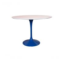 Mesa De Jantar Saarinen Redonda 110 Cm Tampo Laca Branca Base Azul Azul - 3