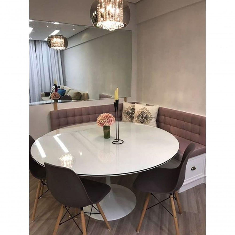 Mesa De Jantar Redonda 150 Cm + Vidro Temperado Branco - 2