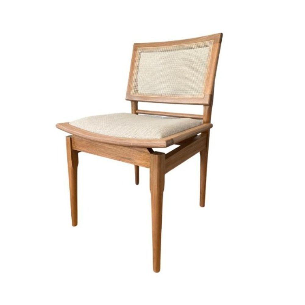 Conjunto Mesa De Jantar Cone 90 Cm Freijó Com 4 Cadeiras Madeira Maciça Tela Sextavada E Assento Em Linho Cor Marrom - 3