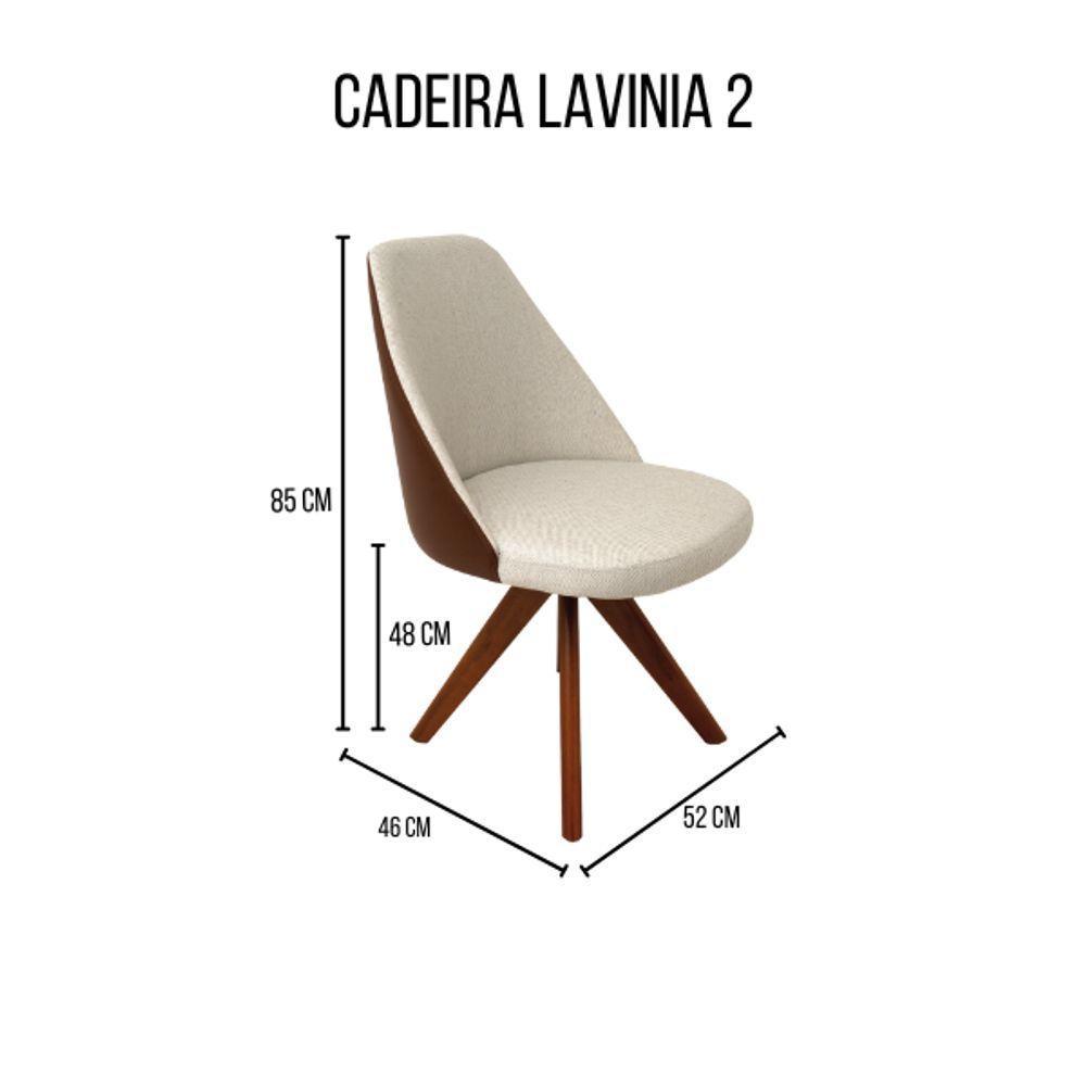 Cadeira De Jantar Lavínia Giratória Revestida Em Tecido Linho Bege E Courino Castanho Cor Creme - 2